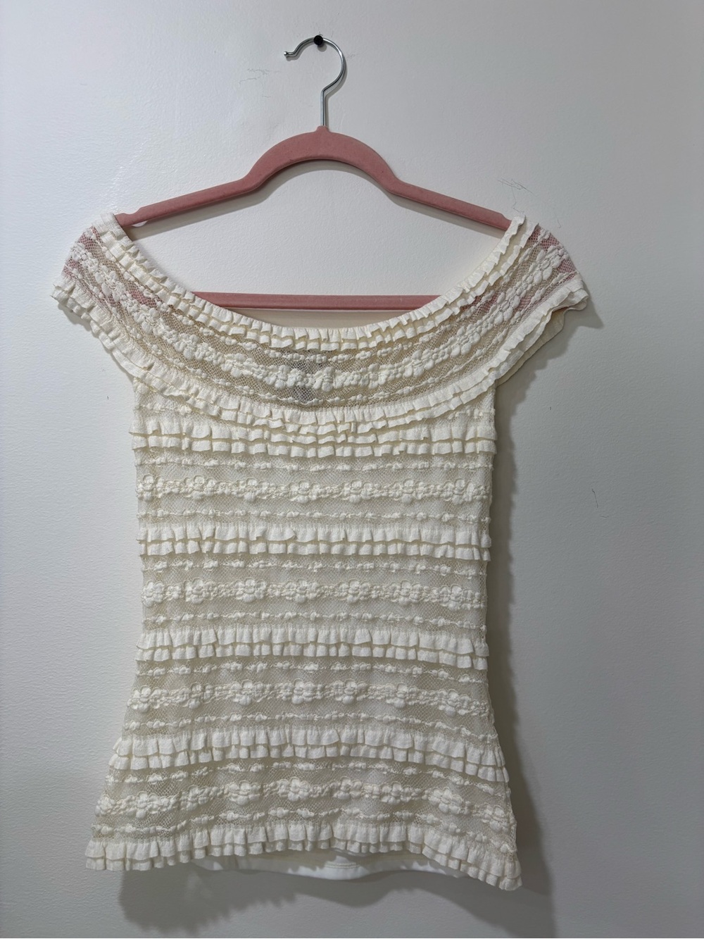 Max Studio One-Shoulder Cream Ruffle Knit Top
